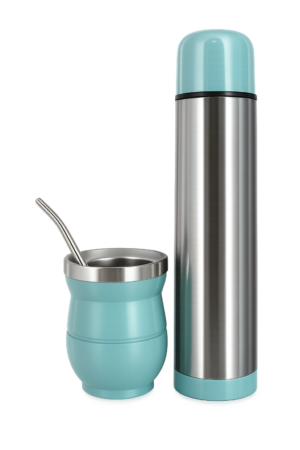 set matero SET GUAMPA C/BOMBILLA Y TERMO 500ML VERDE AGUA SELECTA