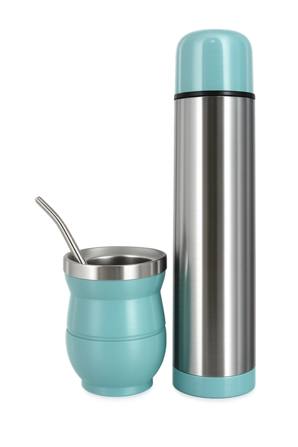 SET GUAMPA C/BOMBILLA Y TERMO 500ML VERDE AGUA SELECTA
