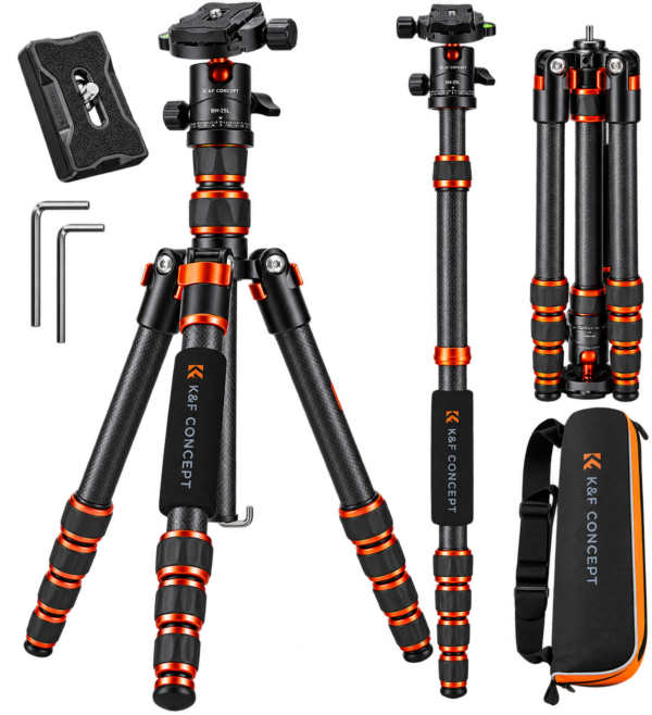 K&F Concept Trípode de cámara de fibra de carbono de 60 pulgadas, monopie