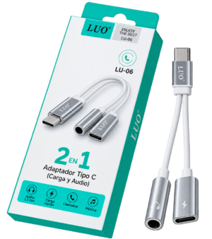 Adaptador Tipo C 2 en 1 (Carga y Audio) de la marca Luo (modelo LU-06)